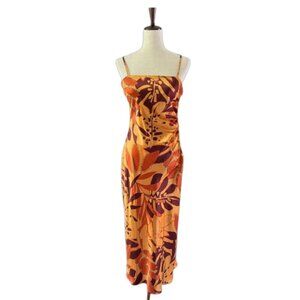 House of Harlow 1960 NWT Ruched Foliage Print Satin Slip Midi Side Slit Dress M